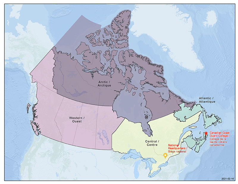 Image des régions de la Garde côtière canadienne